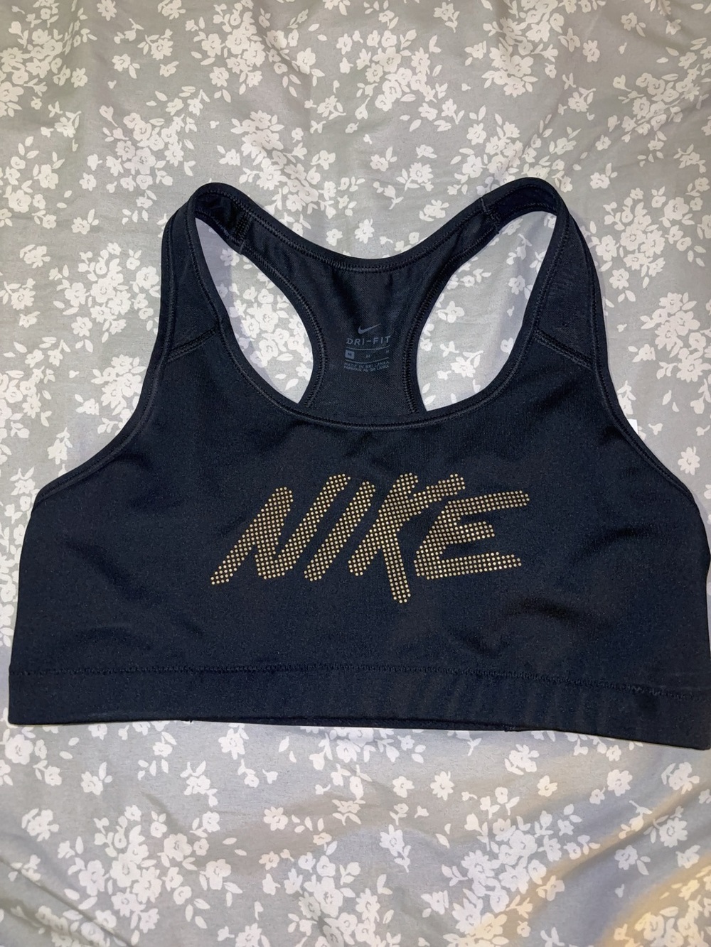 Nike Black Sports Bra with Gold Dot Logo